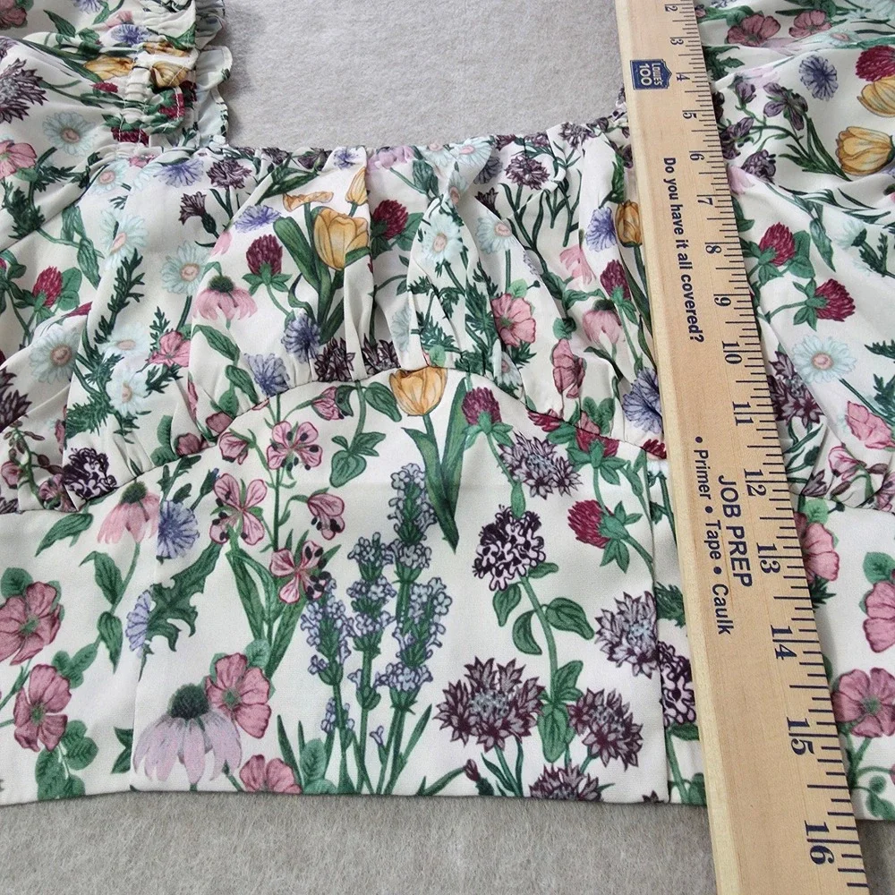 Cider Floral Puff Sleeve Milkmaid Crop Top Sz S Tie Back Bow Cottage Coquette - Picture 6 of 8